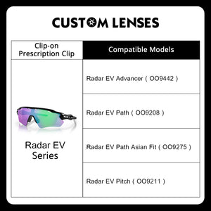 Custom Insert Clip-On & Prescription Lenses for Oakley Radar EV Sunglasses