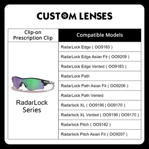 Custom Insert Clip-On & Prescription Lenses for Oakley RadarLock Sunglasses