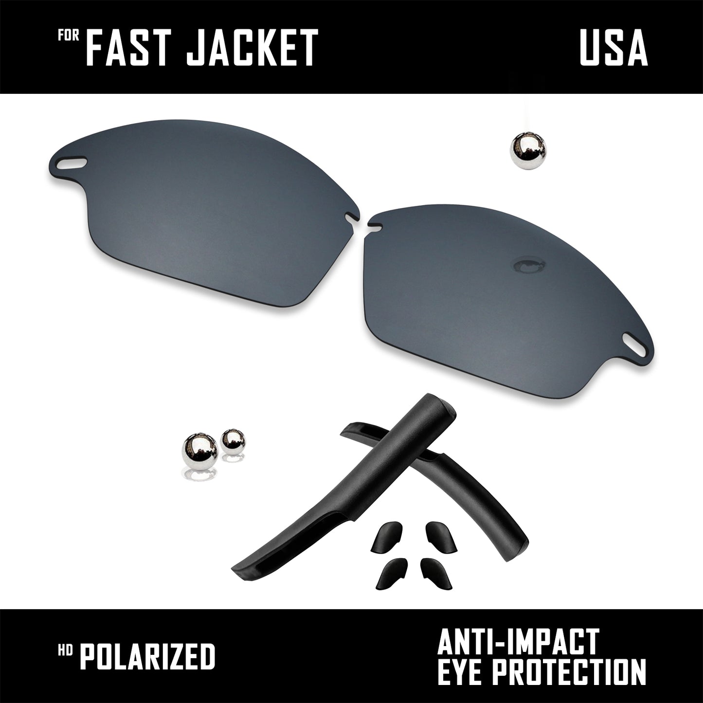 Anti Scratch Polarized Replacement Lens&Rubber Kit for-Oakley Fast Jacket OO9097