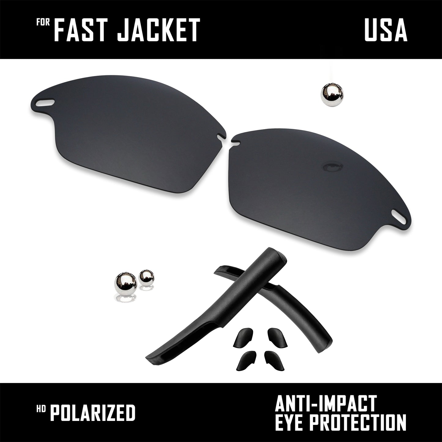 Anti Scratch Polarized Replacement Lens&Rubber Kit for-Oakley Fast Jacket OO9097