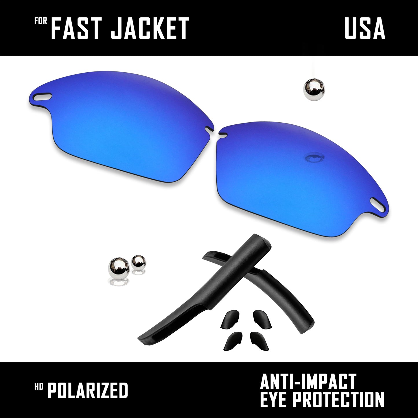 Anti Scratch Polarized Replacement Lens&Rubber Kit for-Oakley Fast Jacket OO9097