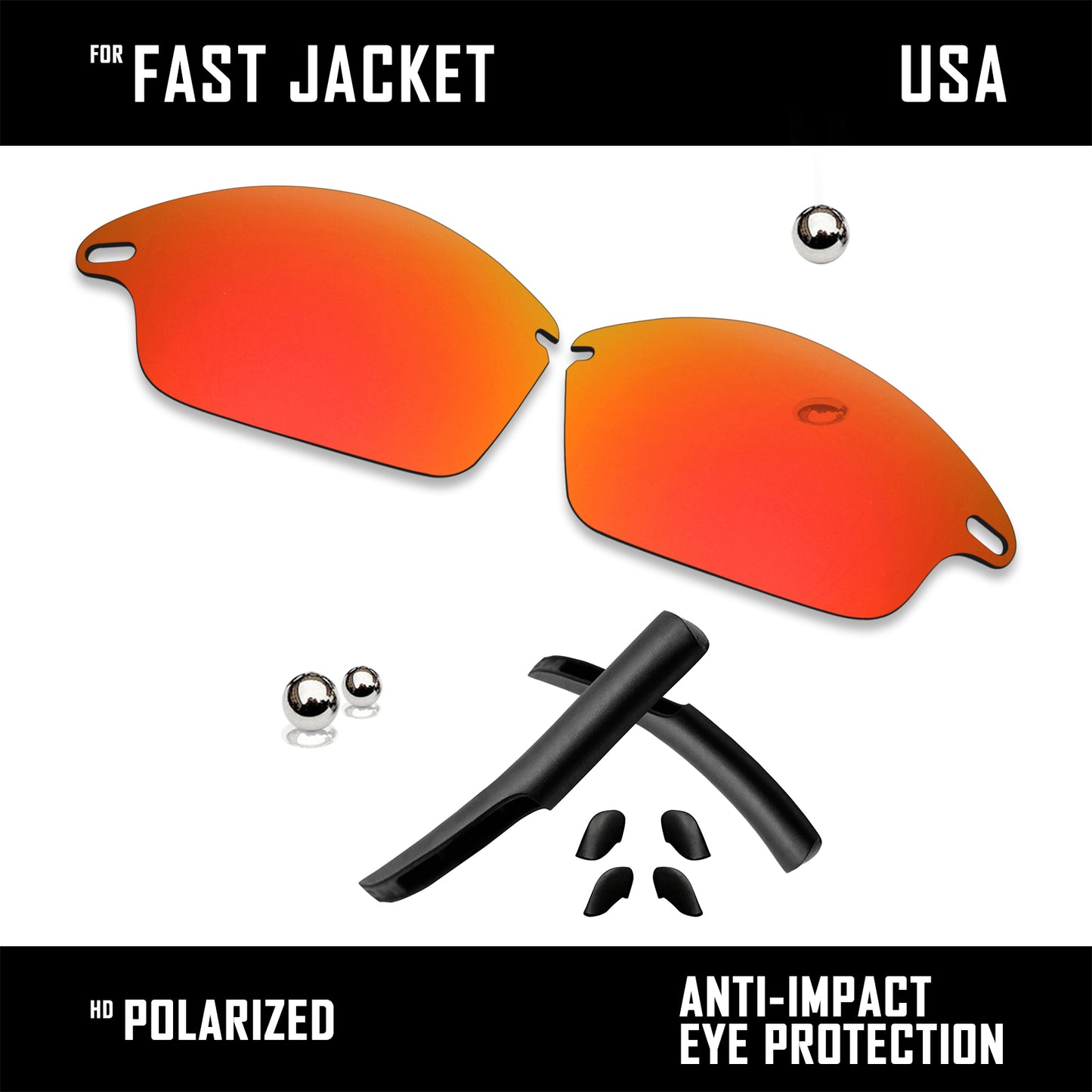 Anti Scratch Polarized Replacement Lens&Rubber Kit for-Oakley Fast Jacket OO9097
