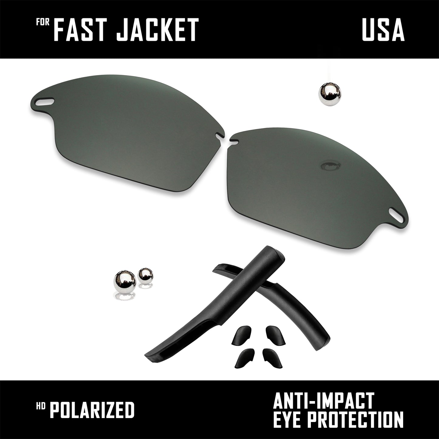 Anti Scratch Polarized Replacement Lens&Rubber Kit for-Oakley Fast Jacket OO9097