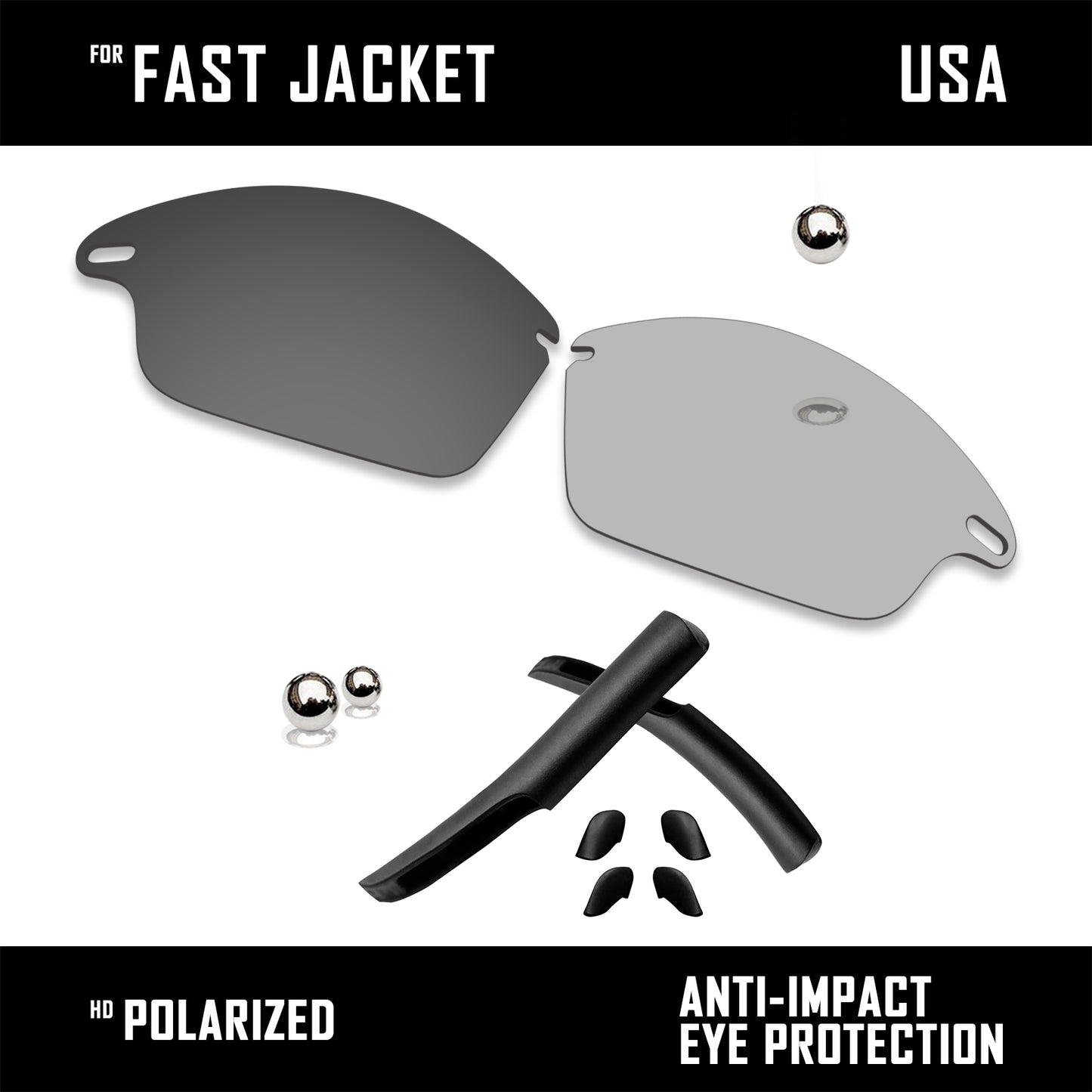 Anti Scratch Polarized Replacement Lens&Rubber Kit for-Oakley Fast Jacket OO9097