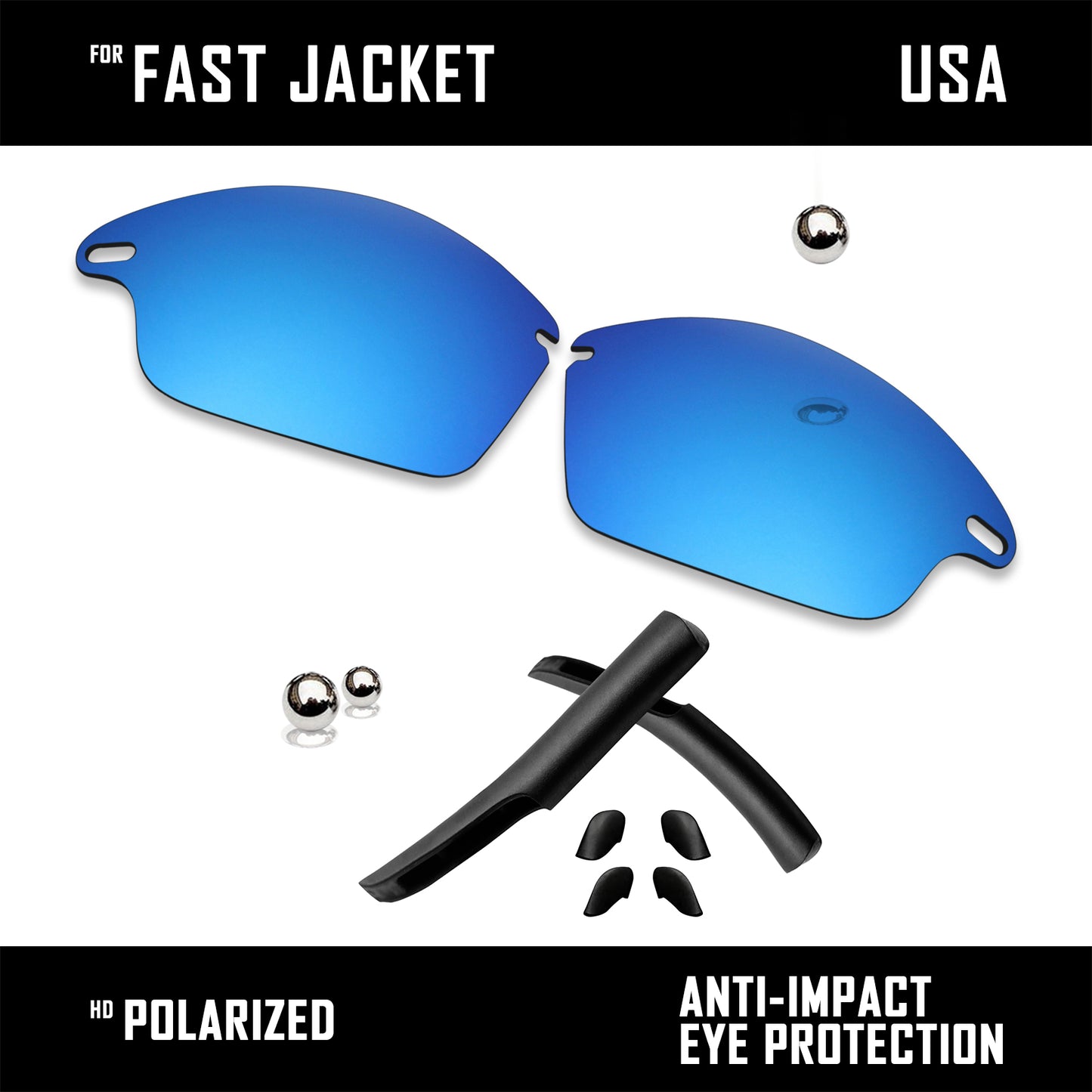Anti Scratch Polarized Replacement Lens&Rubber Kit for-Oakley Fast Jacket OO9097