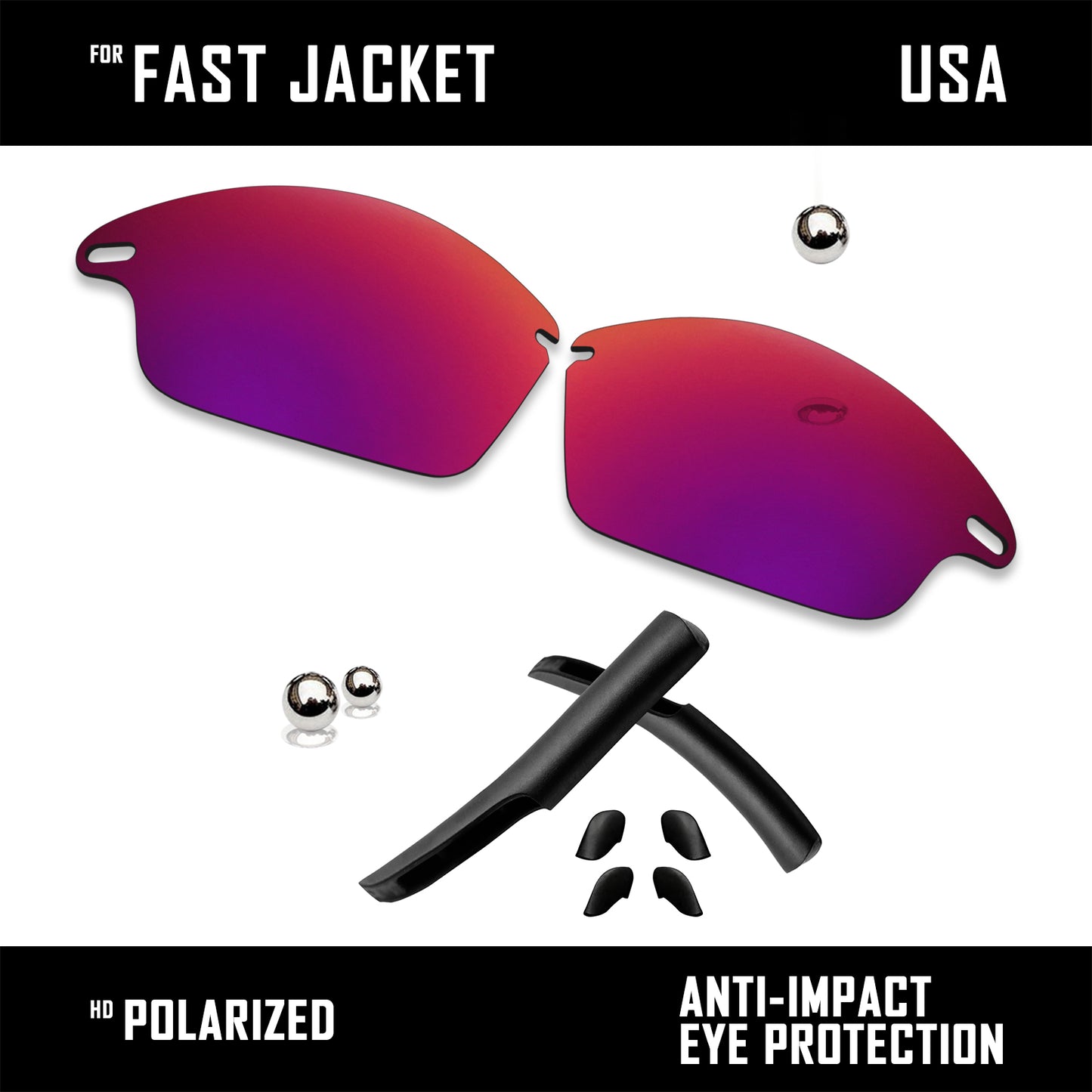 Anti Scratch Polarized Replacement Lens&Rubber Kit for-Oakley Fast Jacket OO9097