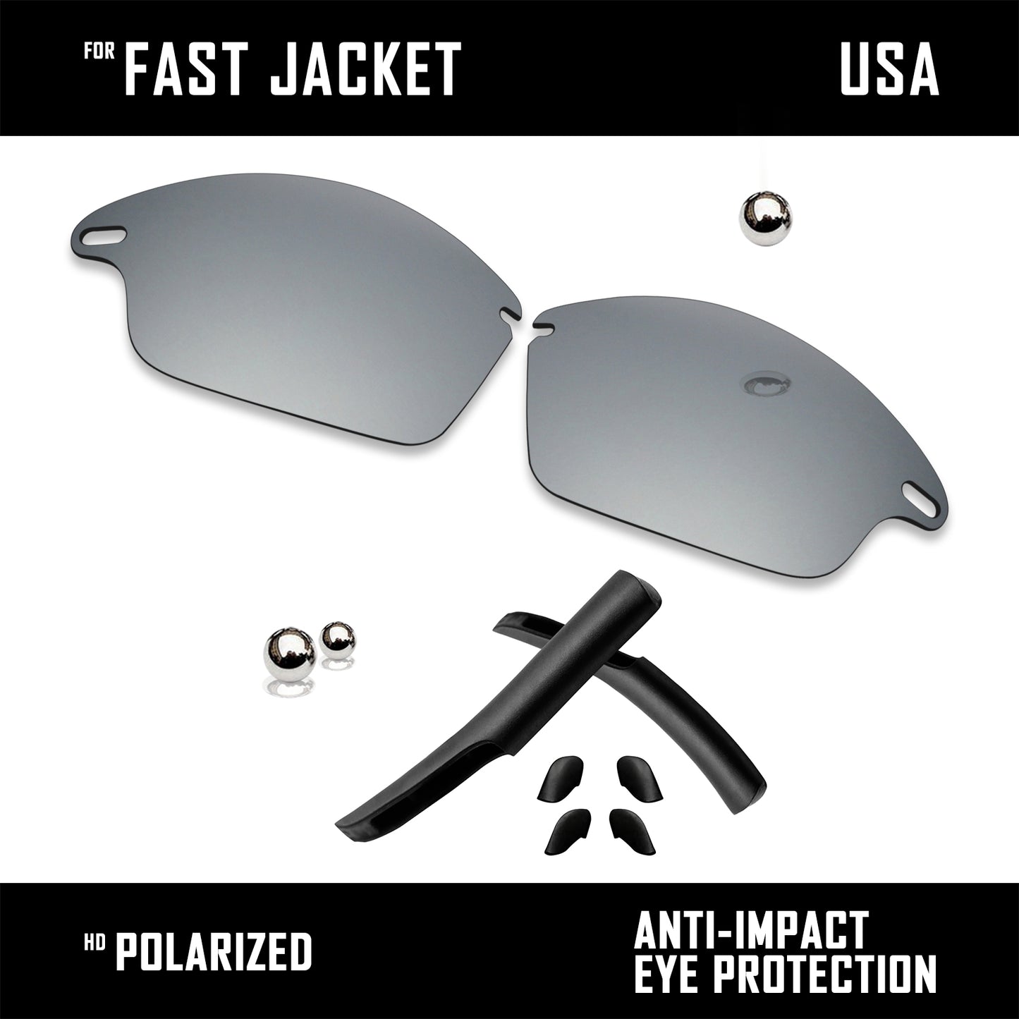 Anti Scratch Polarized Replacement Lens&Rubber Kit for-Oakley Fast Jacket OO9097