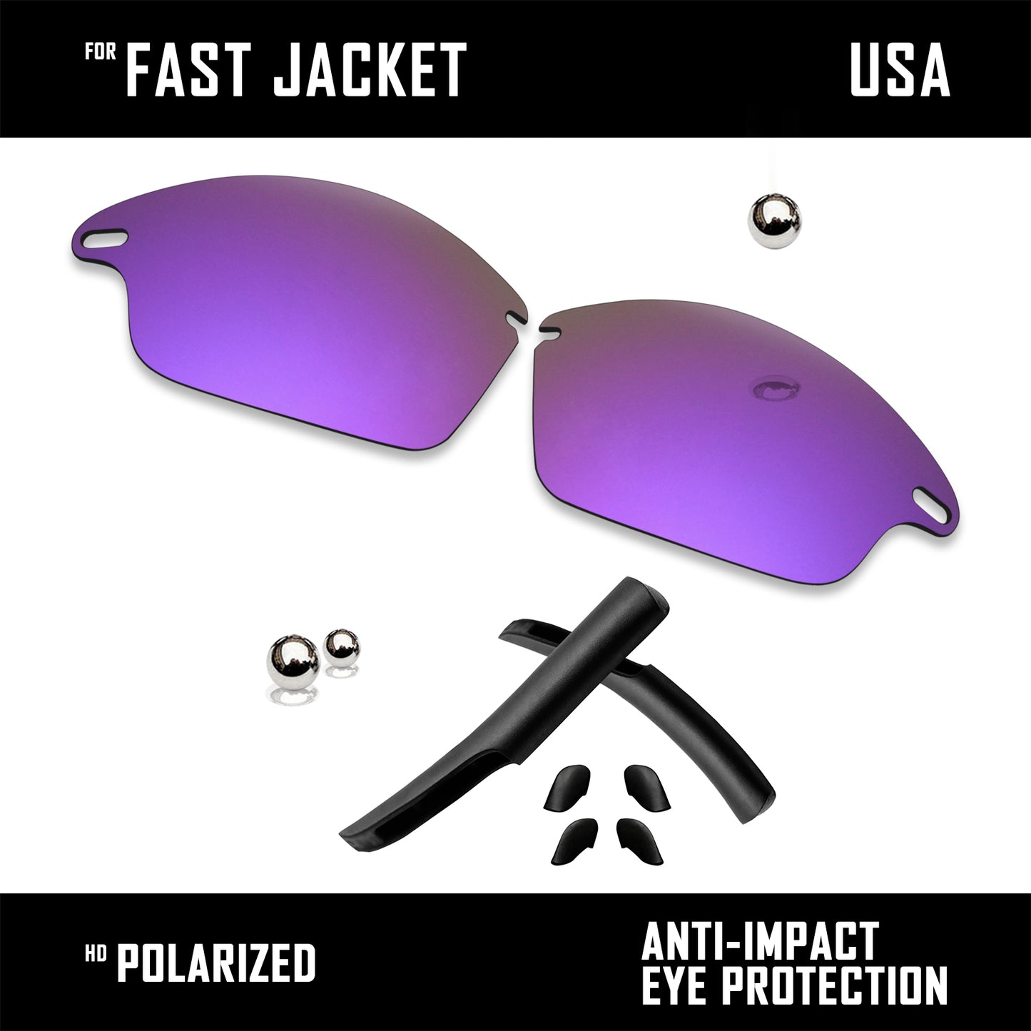 Anti Scratch Polarized Replacement Lens&Rubber Kit for-Oakley Fast Jacket OO9097