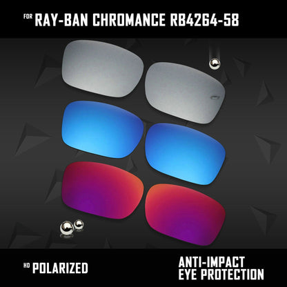 Anti Scratch Polarized Replacement Lenses for-Ray-Ban Chromance RB4264-58 Options