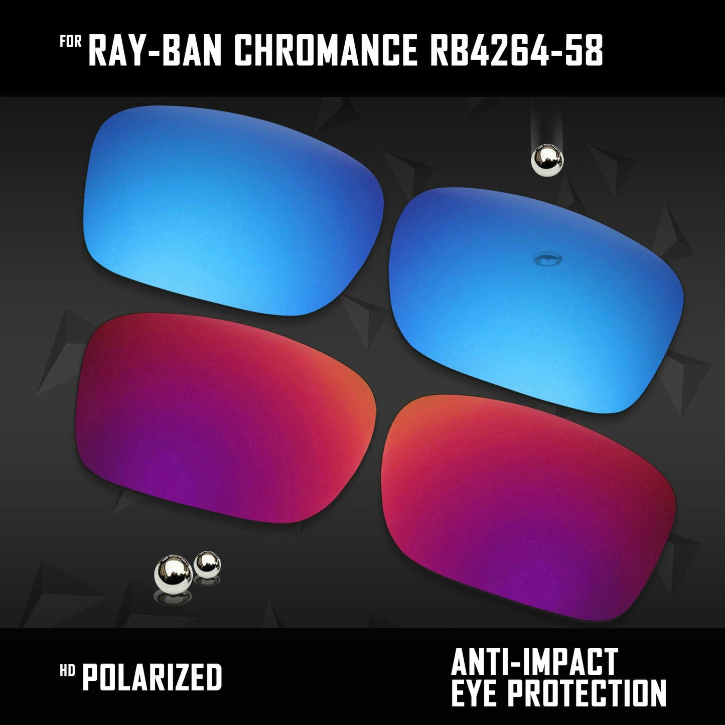 Anti Scratch Polarized Replacement Lenses for-Ray-Ban Chromance RB4264-58 Options