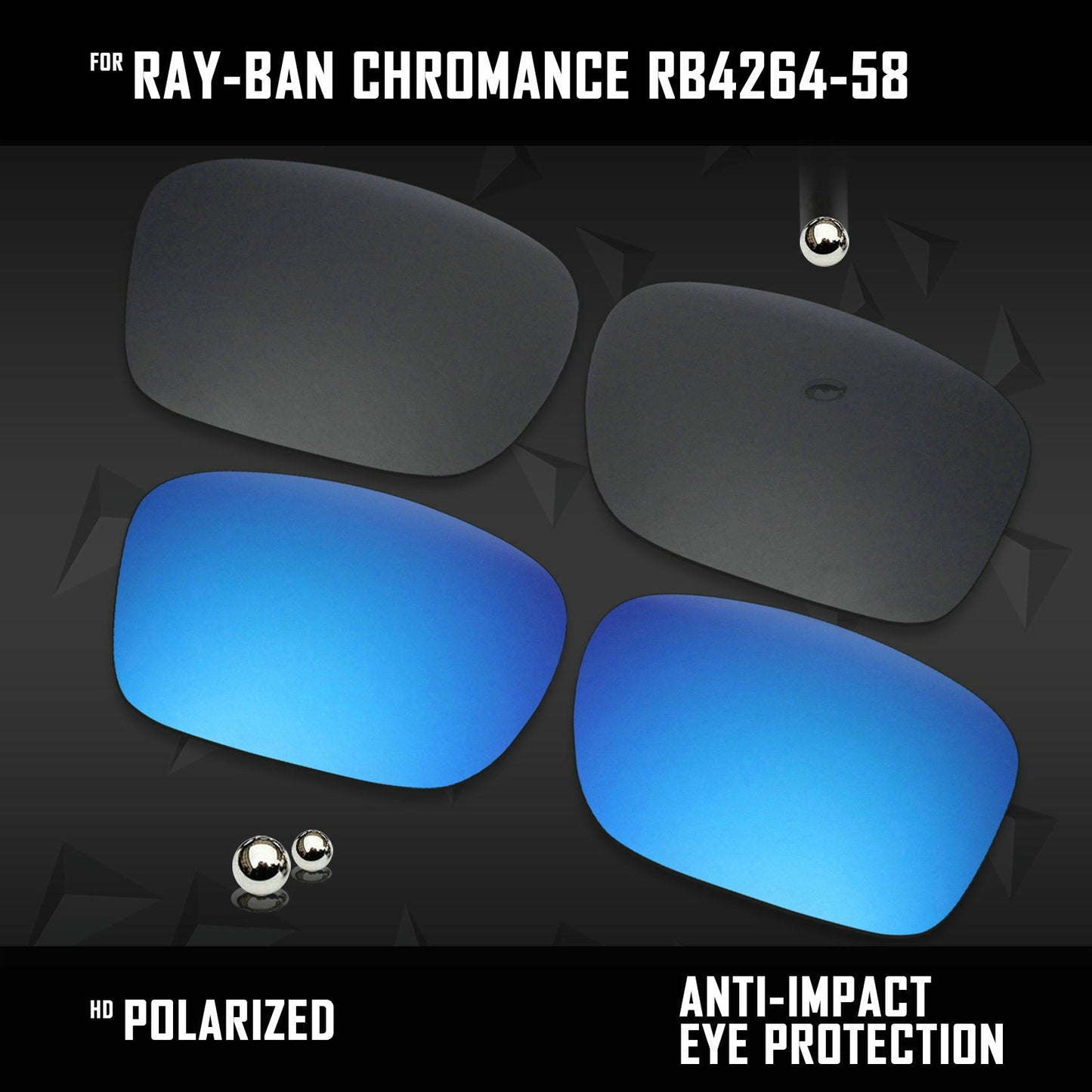 Anti Scratch Polarized Replacement Lenses for-Ray-Ban Chromance RB4264-58 Options