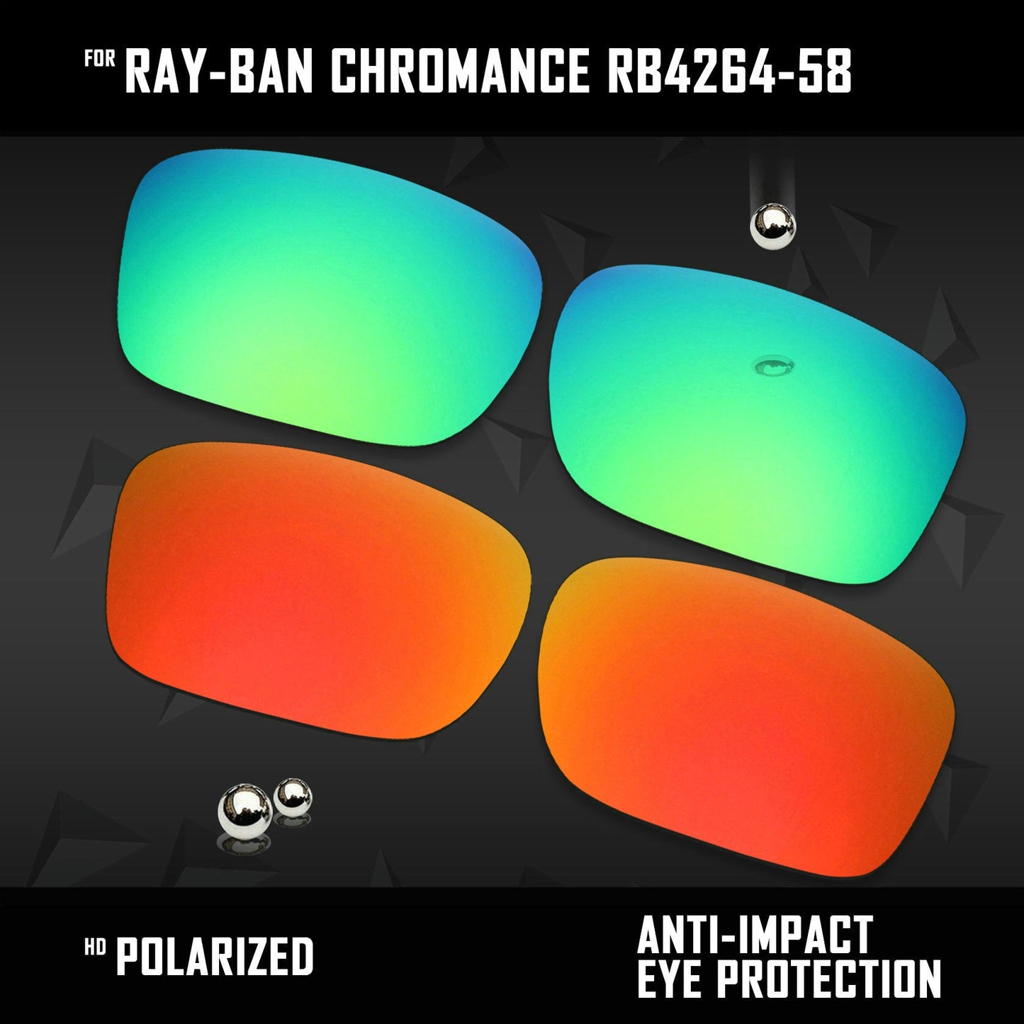 Anti Scratch Polarized Replacement Lenses for-Ray-Ban Chromance RB4264-58 Options