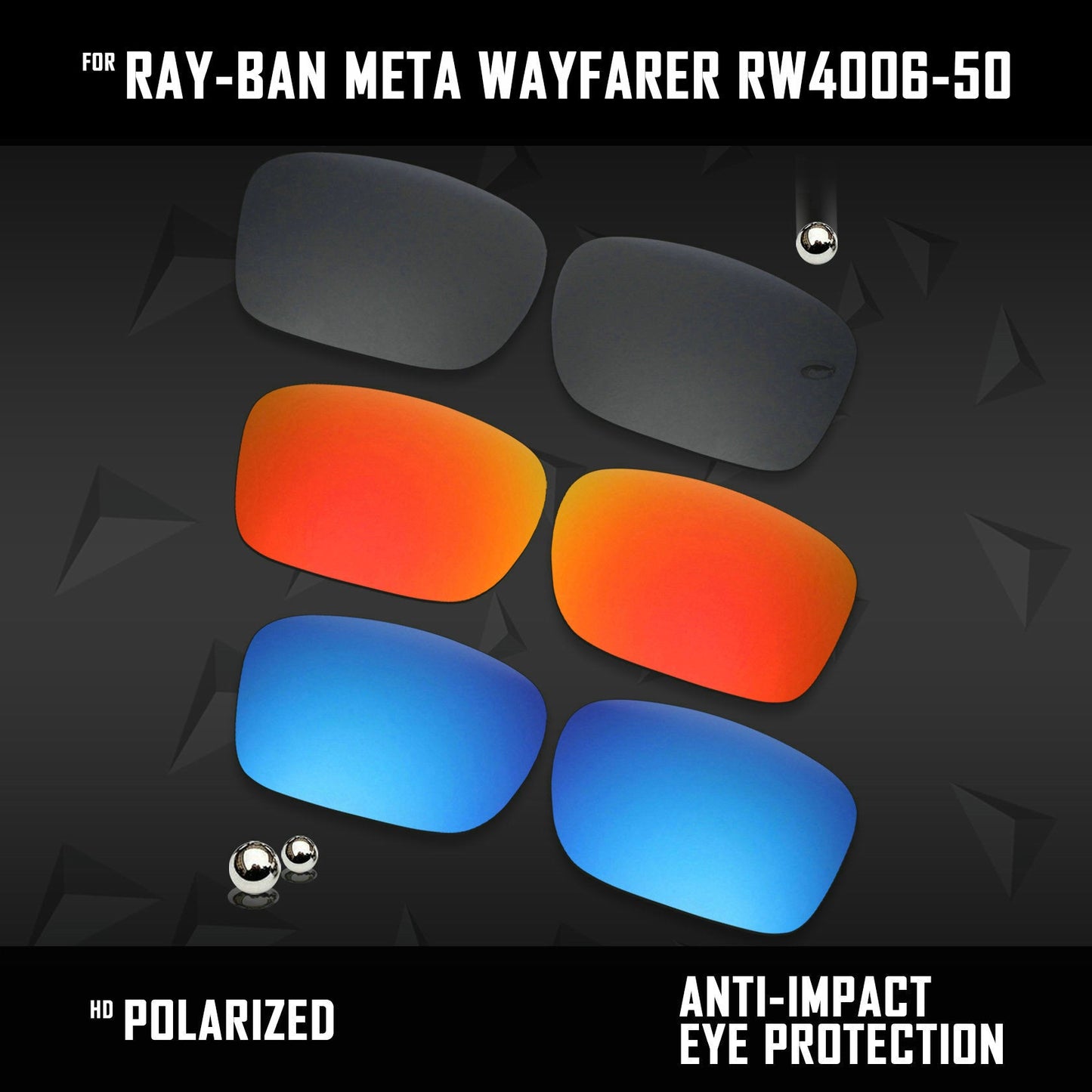 Anti Scratch Polarized Replacement Lenses for-Ray-Ban Meta Wayfarer RW4006-50 Options