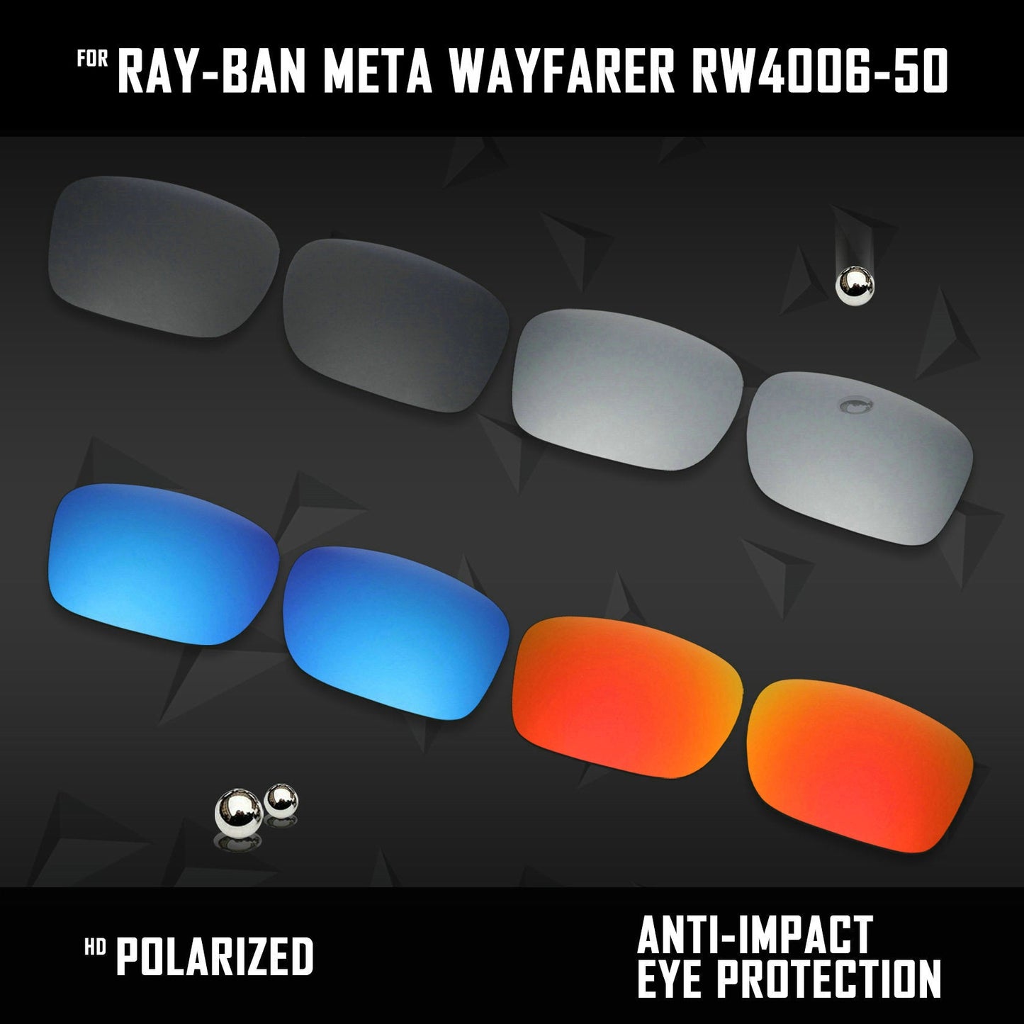 Anti Scratch Polarized Replacement Lenses for-Ray-Ban Meta Wayfarer RW4006-50 Options