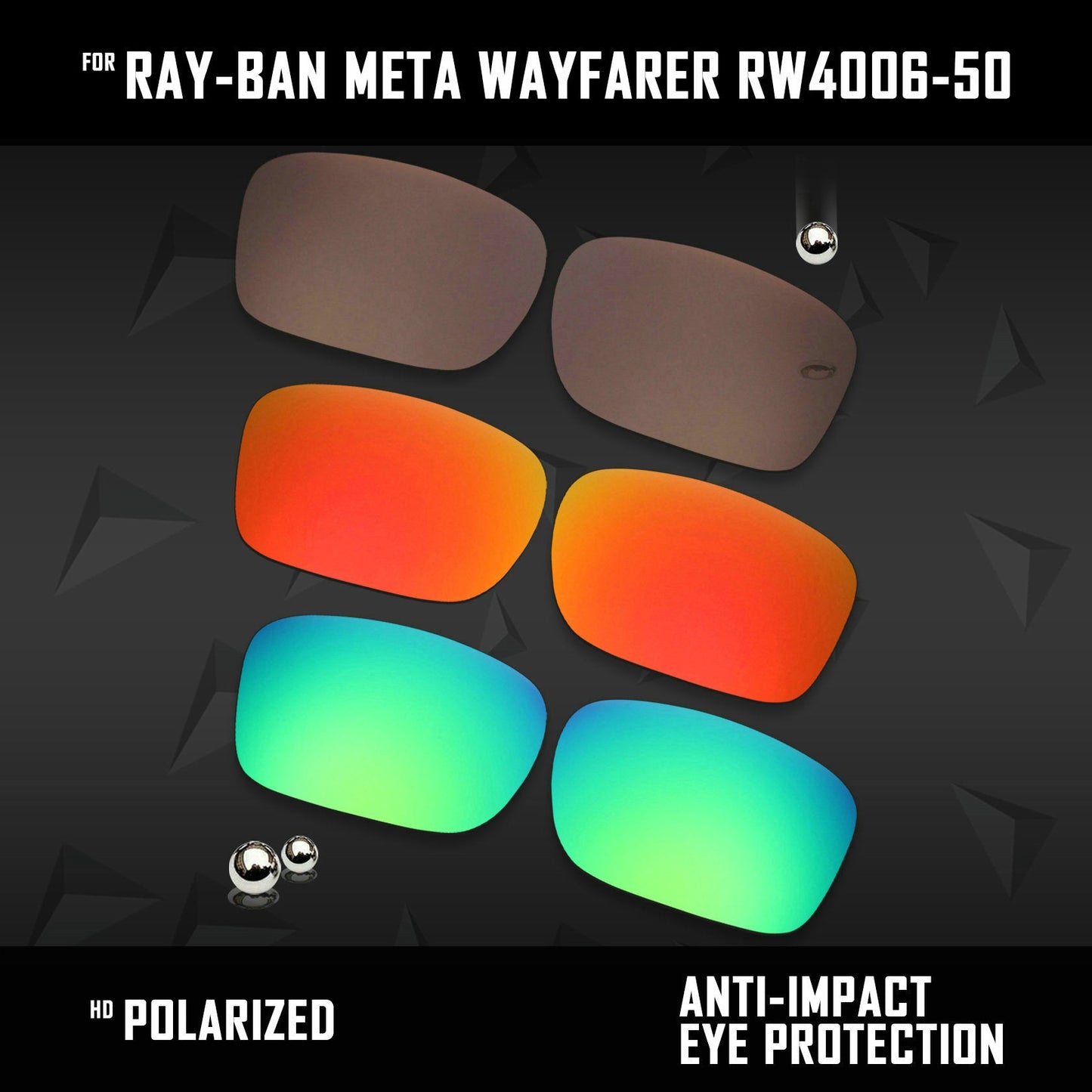 Anti Scratch Polarized Replacement Lenses for-Ray-Ban Meta Wayfarer RW4006-50 Options