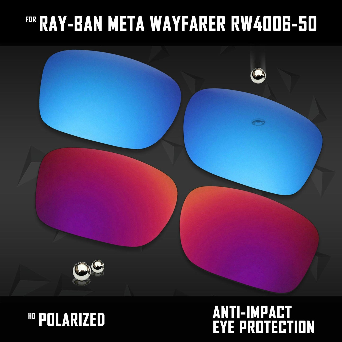 Anti Scratch Polarized Replacement Lenses for-Ray-Ban Meta Wayfarer RW4006-50 Options