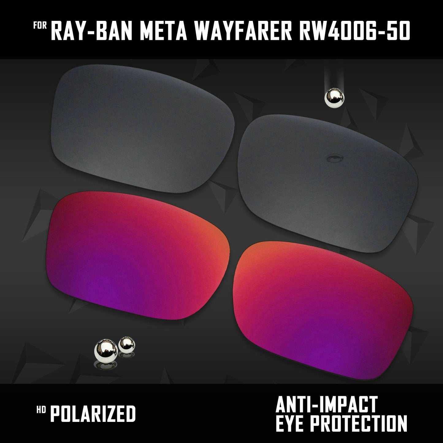Anti Scratch Polarized Replacement Lenses for-Ray-Ban Meta Wayfarer RW4006-50 Options