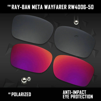 Anti Scratch Polarized Replacement Lenses for-Ray-Ban Meta Wayfarer RW4006-50 Options