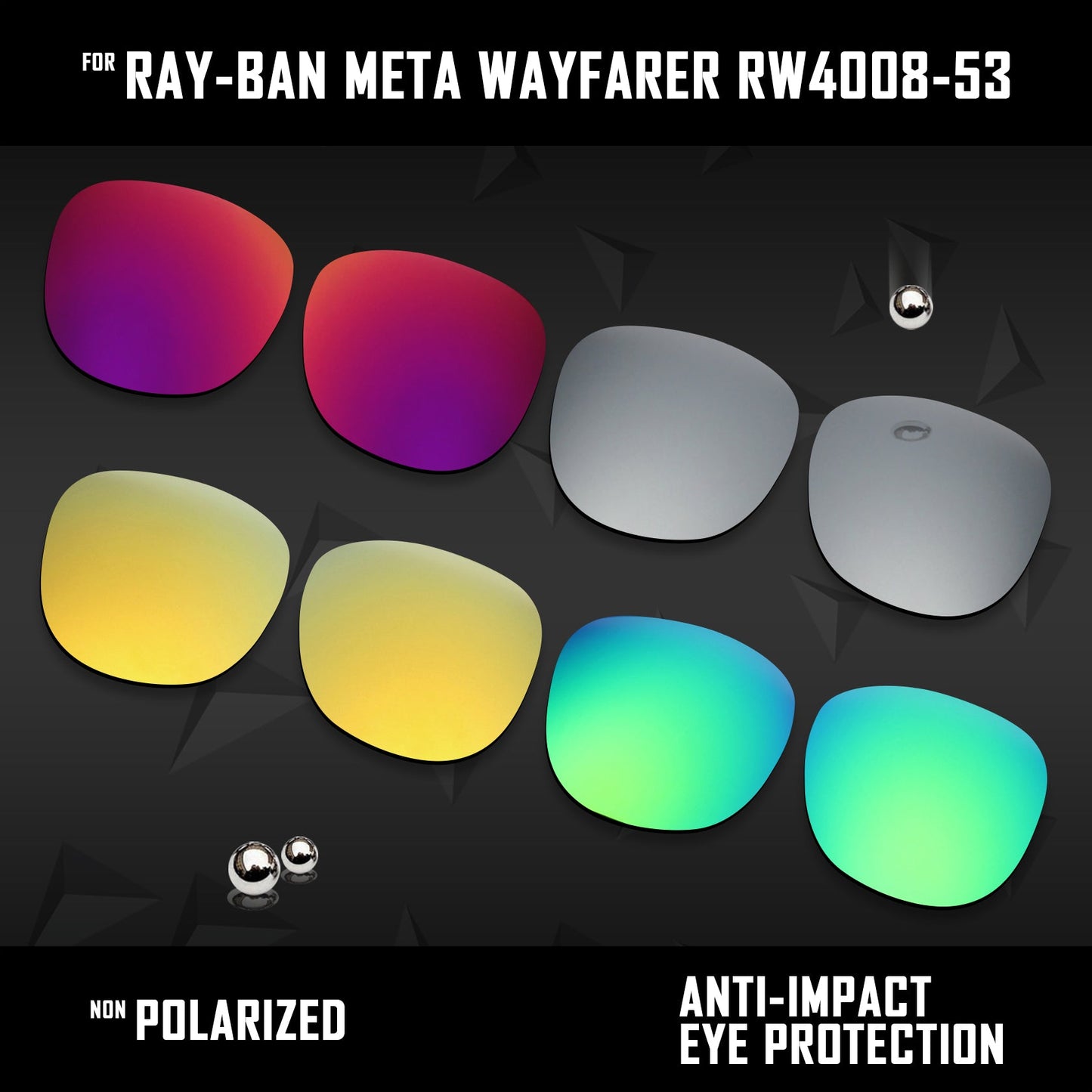 Anti Scratch Polarized Replacement Lenses for-Ray-Ban Meta Wayfarer RW4008-53 Options