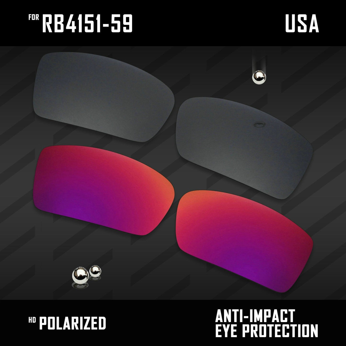 Anti Scratch Polarized Replacement Lenses for-RB4151-59